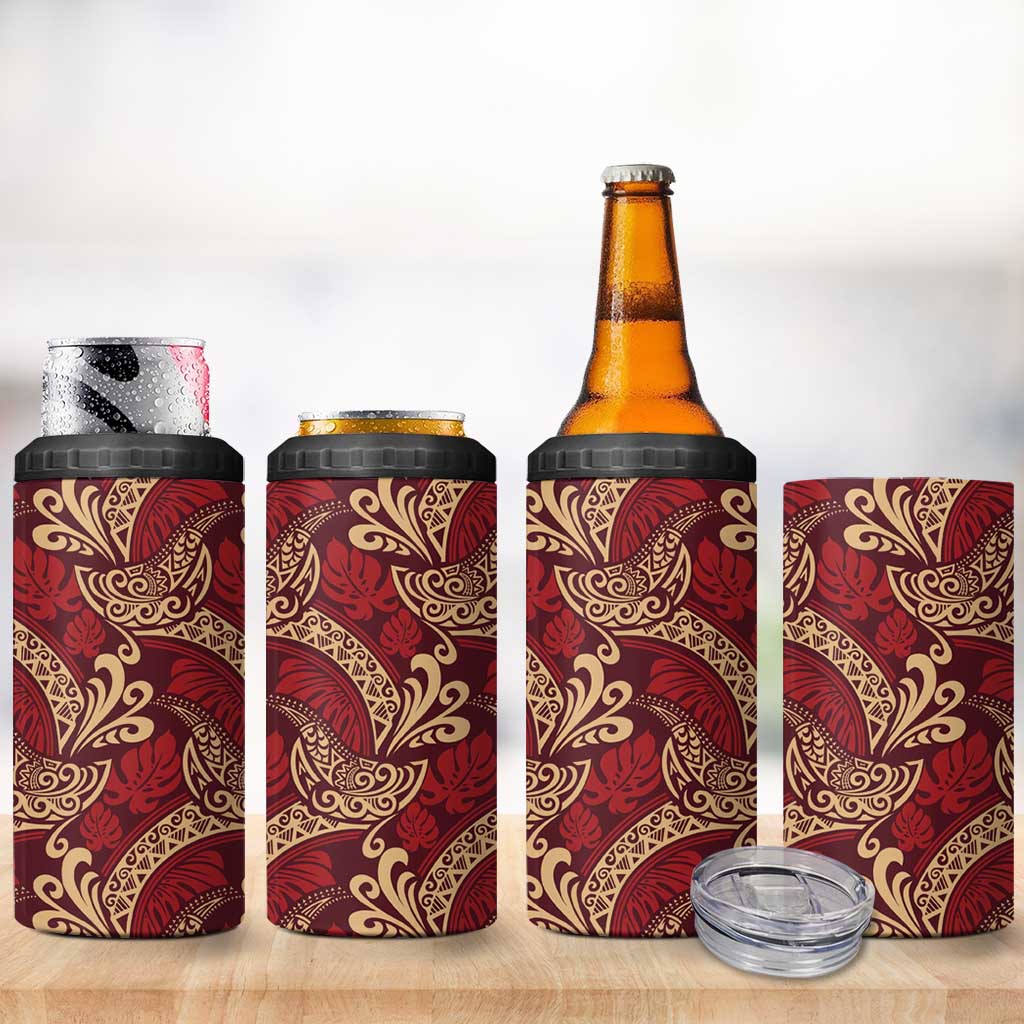 Luxury Red Monstera 4 in 1 Can Cooler Tumbler Polynesian Tribal Pattern LT01 - Polynesian Pride
