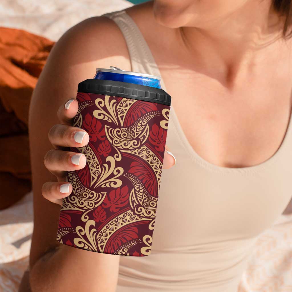 Luxury Red Monstera 4 in 1 Can Cooler Tumbler Polynesian Tribal Pattern LT01 - Polynesian Pride