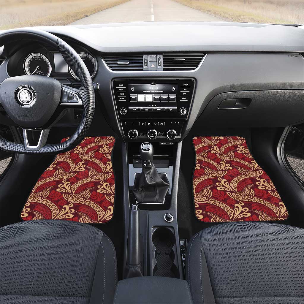 Luxury Red Monstera Car Mats Polynesian Tribal Pattern - Polynesian Pride