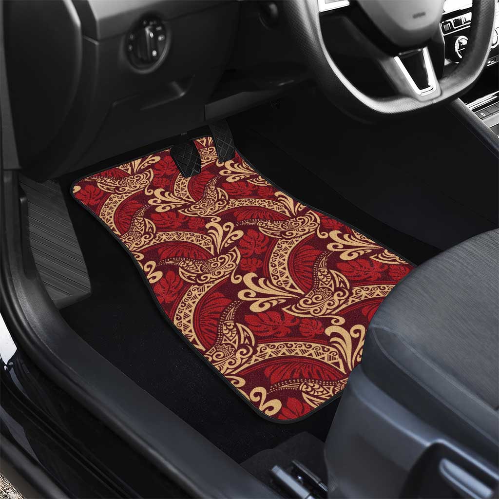 Luxury Red Monstera Car Mats Polynesian Tribal Pattern - Polynesian Pride