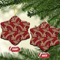 Luxury Red Monstera Ceramic Ornament Polynesian Tribal Pattern - Polynesian Pride