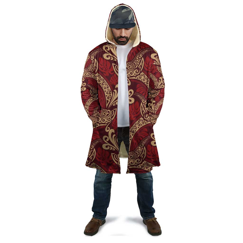 Luxury Red Monstera Cloak Polynesian Tribal Pattern - Polynesian Pride