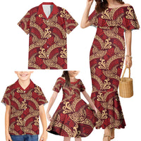 Luxury Red Monstera Family Matching Mermaid Dress and Hawaiian Shirt Polynesian Tribal Pattern LT01 - Polynesian Pride