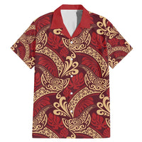 Luxury Red Monstera Family Matching Mermaid Dress and Hawaiian Shirt Polynesian Tribal Pattern LT01 Dad's Shirt - Short Sleeve Red - Polynesian Pride