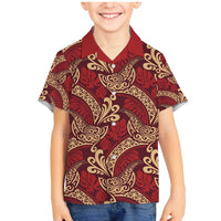Luxury Red Monstera Family Matching Mermaid Dress and Hawaiian Shirt Polynesian Tribal Pattern LT01 Son's Shirt Red - Polynesian Pride