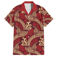 Luxury Red Monstera Family Matching Off The Shoulder Long Sleeve Dress and Hawaiian Shirt Polynesian Tribal Pattern LT01 Dad's Shirt - Short Sleeve Red - Polynesian Pride