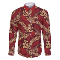 Luxury Red Monstera Family Matching Off The Shoulder Long Sleeve Dress and Hawaiian Shirt Polynesian Tribal Pattern LT01 Dad's Shirt - Long Sleeve Red - Polynesian Pride