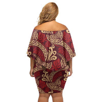Luxury Red Monstera Family Matching Off Shoulder Short Dress and Hawaiian Shirt Polynesian Tribal Pattern LT01 - Polynesian Pride