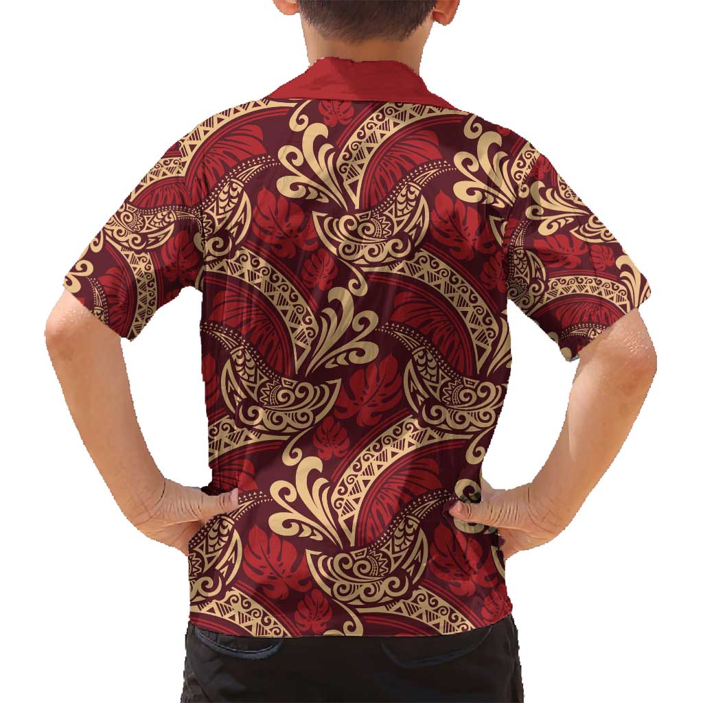 Luxury Red Monstera Family Matching Tank Maxi Dress and Hawaiian Shirt Polynesian Tribal Pattern LT01 - Polynesian Pride