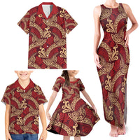 Luxury Red Monstera Family Matching Tank Maxi Dress and Hawaiian Shirt Polynesian Tribal Pattern LT01 - Polynesian Pride