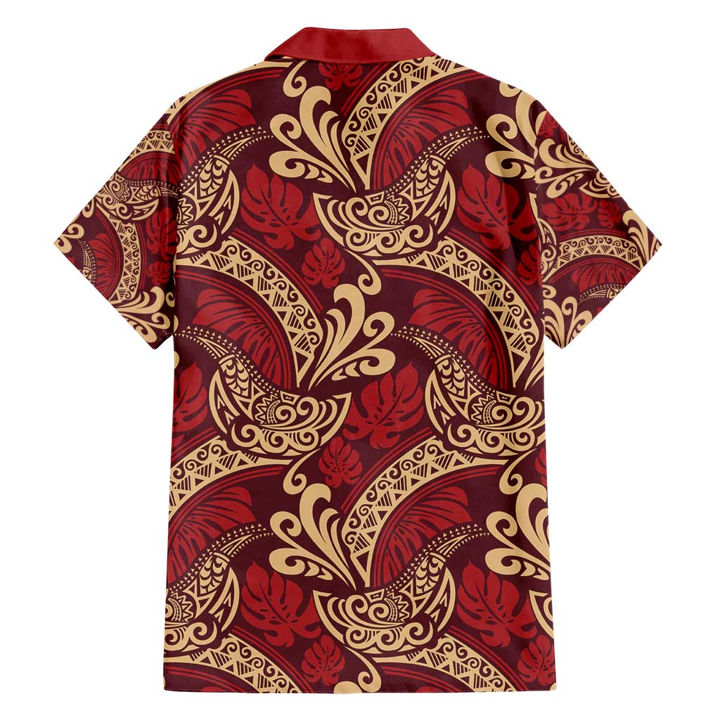 Luxury Red Monstera Family Matching Tank Maxi Dress and Hawaiian Shirt Polynesian Tribal Pattern LT01 - Polynesian Pride