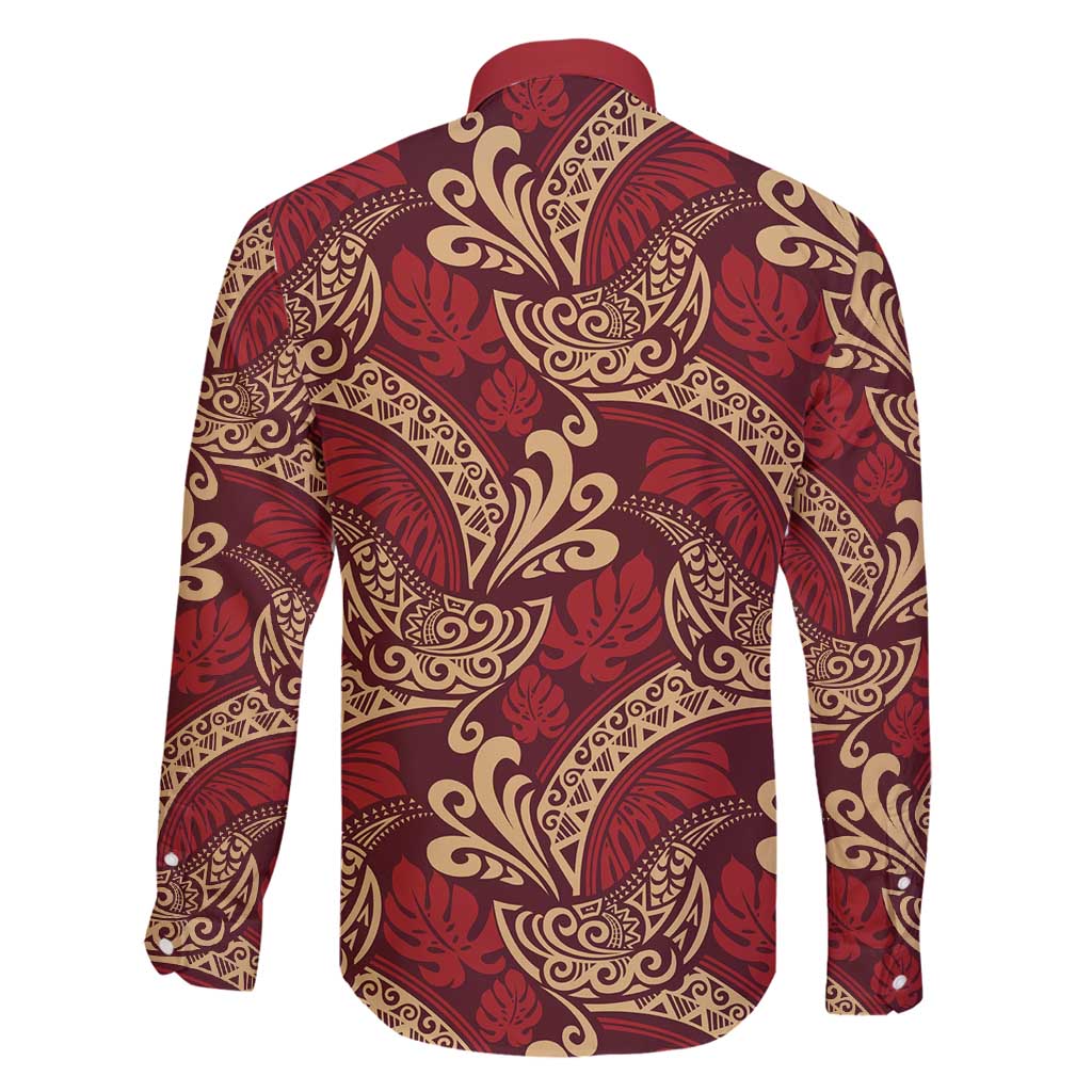 Luxury Red Monstera Family Matching Tank Maxi Dress and Hawaiian Shirt Polynesian Tribal Pattern LT01 - Polynesian Pride