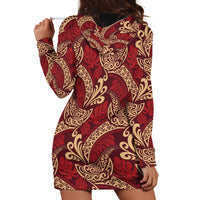 Luxury Red Monstera Hoodie Dress Polynesian Tribal Pattern LT01 - Polynesian Pride