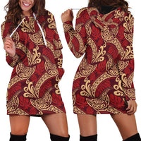 Luxury Red Monstera Hoodie Dress Polynesian Tribal Pattern LT01 - Polynesian Pride