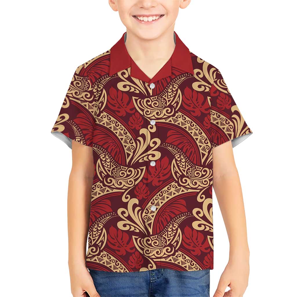 Luxury Red Monstera Kid Hawaiian Shirt Polynesian Tribal Pattern LT01 Kid Red - Polynesian Pride