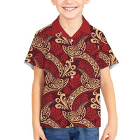 Luxury Red Monstera Kid Hawaiian Shirt Polynesian Tribal Pattern LT01 Kid Red - Polynesian Pride