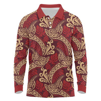 Luxury Red Monstera Long Sleeve Polo Shirt Polynesian Tribal Pattern LT01 Red - Polynesian Pride