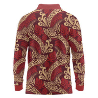 Luxury Red Monstera Long Sleeve Polo Shirt Polynesian Tribal Pattern LT01 - Polynesian Pride