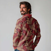 Luxury Red Monstera Long Sleeve Polo Shirt Polynesian Tribal Pattern LT01 - Polynesian Pride