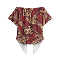 Luxury Red Monstera Off Shoulder Wrap Waist Top Polynesian Tribal Pattern LT01 - Polynesian Pride