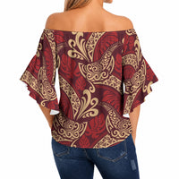 Luxury Red Monstera Off Shoulder Wrap Waist Top Polynesian Tribal Pattern LT01 - Polynesian Pride