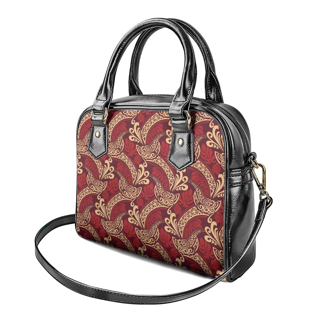 Luxury Red Monstera Shoulder Handbag Polynesian Tribal Pattern - Polynesian Pride