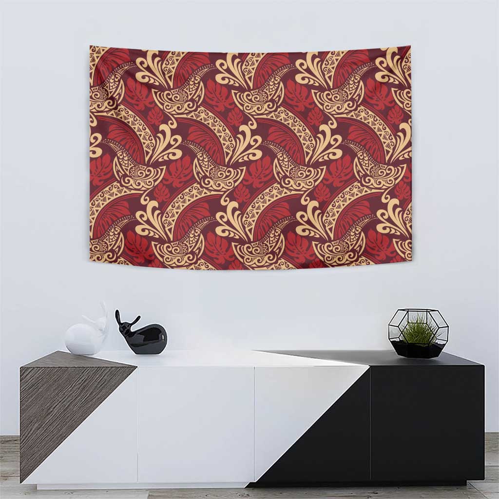 Luxury Red Monstera Tapestry Polynesian Tribal Pattern - Polynesian Pride