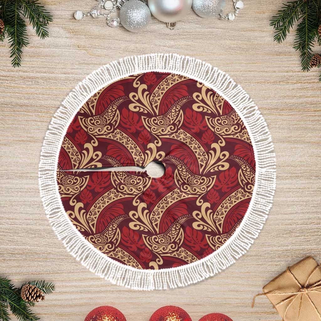 Luxury Red Monstera Tree Skirt Polynesian Tribal Pattern - Polynesian Pride