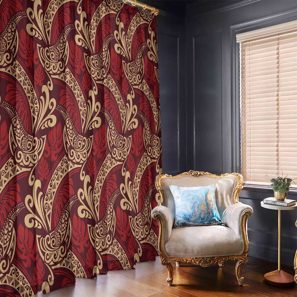 Luxury Red Monstera Window Curtain Polynesian Tribal Pattern - Polynesian Pride