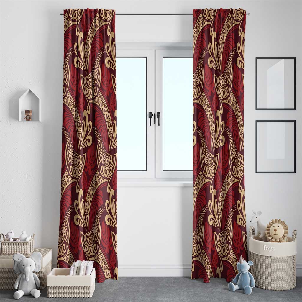 Luxury Red Monstera Window Curtain Polynesian Tribal Pattern - Polynesian Pride