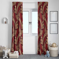 Luxury Red Monstera Window Curtain Polynesian Tribal Pattern - Polynesian Pride