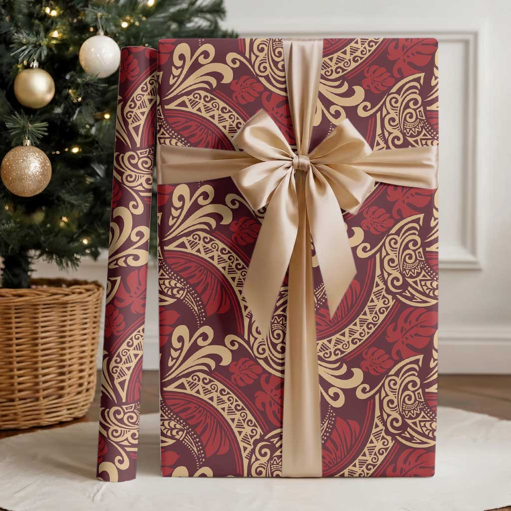 Luxury Red Monstera Wrapping Paper Polynesian Tribal Pattern - Polynesian Pride
