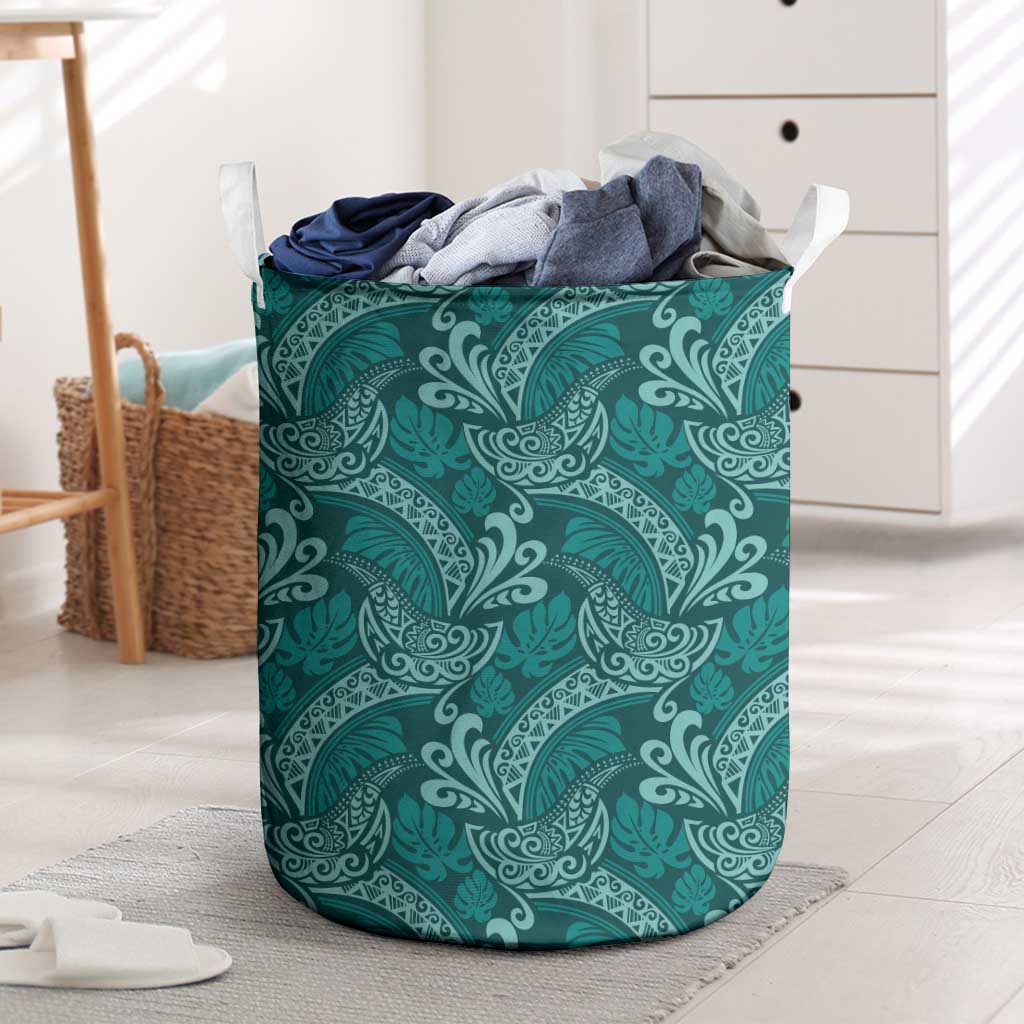 Teal Monstera Laundry Basket Polynesian Tribal Pattern LT01 Teal - Polynesian Pride