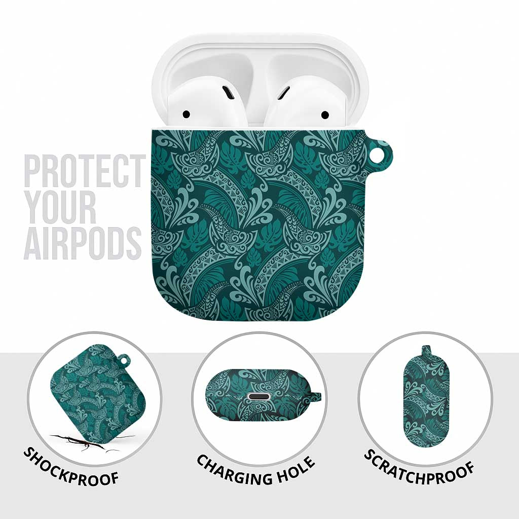 Teal Monstera AirPods Case Polynesian Tribal Pattern - Polynesian Pride