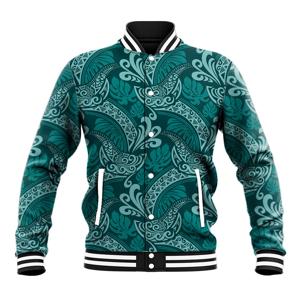 Teal Monstera Baseball Jacket Polynesian Tribal Pattern LT01 Unisex Teal - Polynesian Pride