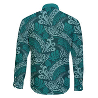 Teal Monstera Family Matching Long Sleeve Bodycon Dress and Hawaiian Shirt Polynesian Tribal Pattern LT01 - Polynesian Pride
