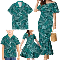 Teal Monstera Family Matching Mermaid Dress and Hawaiian Shirt Polynesian Tribal Pattern LT01 - Polynesian Pride