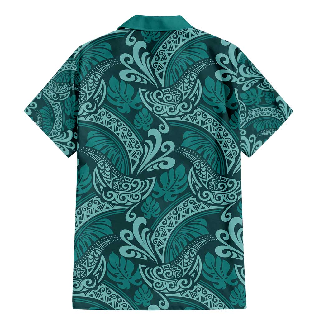Teal Monstera Family Matching Mermaid Dress and Hawaiian Shirt Polynesian Tribal Pattern LT01 - Polynesian Pride