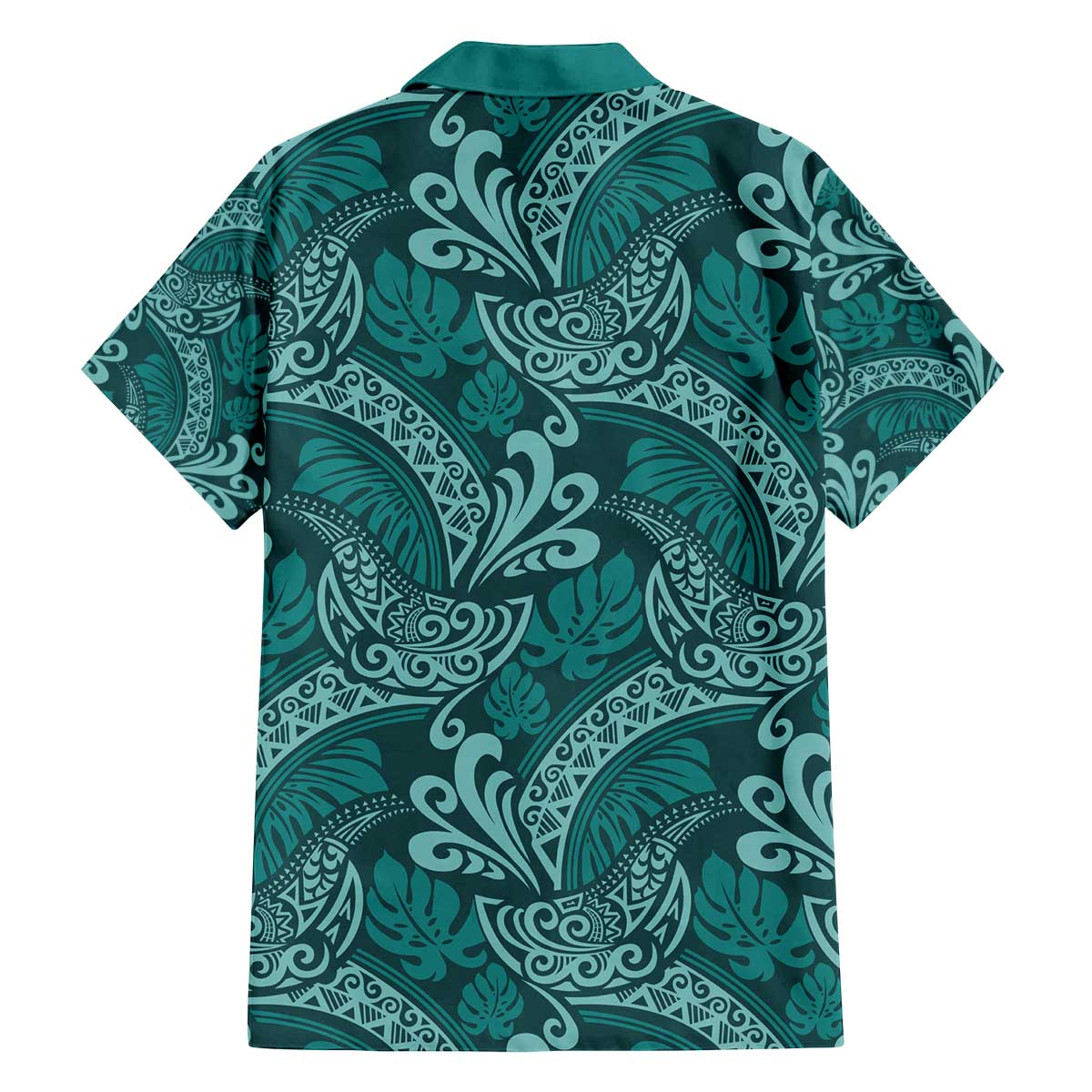 Teal Monstera Family Matching Off The Shoulder Long Sleeve Dress and Hawaiian Shirt Polynesian Tribal Pattern LT01 - Polynesian Pride