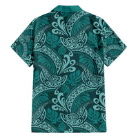 Teal Monstera Family Matching Off The Shoulder Long Sleeve Dress and Hawaiian Shirt Polynesian Tribal Pattern LT01 - Polynesian Pride