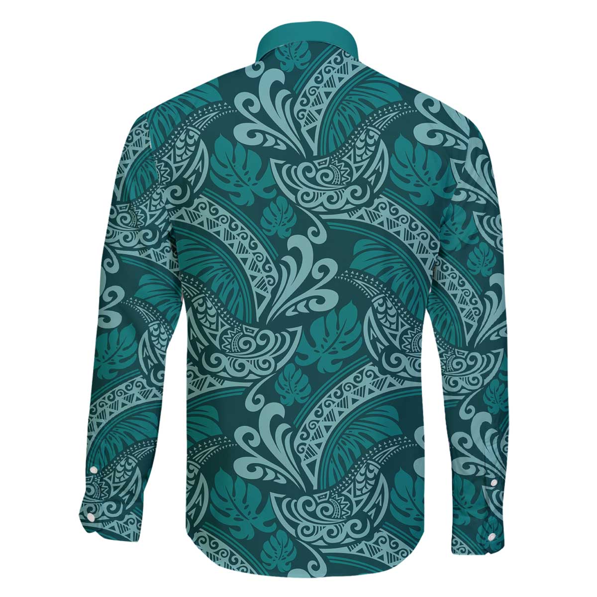 Teal Monstera Family Matching Off The Shoulder Long Sleeve Dress and Hawaiian Shirt Polynesian Tribal Pattern LT01 - Polynesian Pride