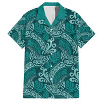 Teal Monstera Family Matching Off Shoulder Short Dress and Hawaiian Shirt Polynesian Tribal Pattern LT01 Dad's Shirt - Short Sleeve Teal - Polynesian Pride