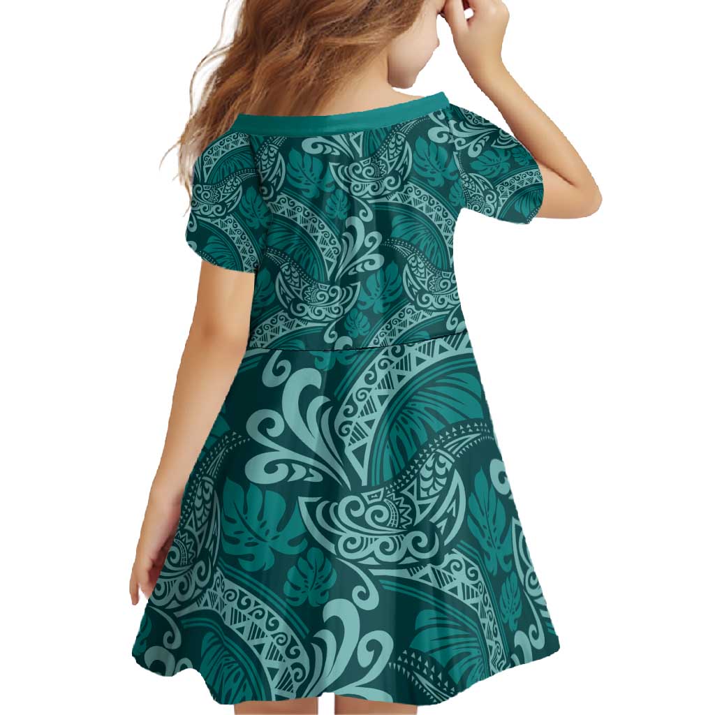Teal Monstera Family Matching Summer Maxi Dress and Hawaiian Shirt Polynesian Tribal Pattern - Polynesian Pride