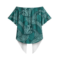 Teal Monstera Off Shoulder Wrap Waist Top Polynesian Tribal Pattern LT01 - Polynesian Pride