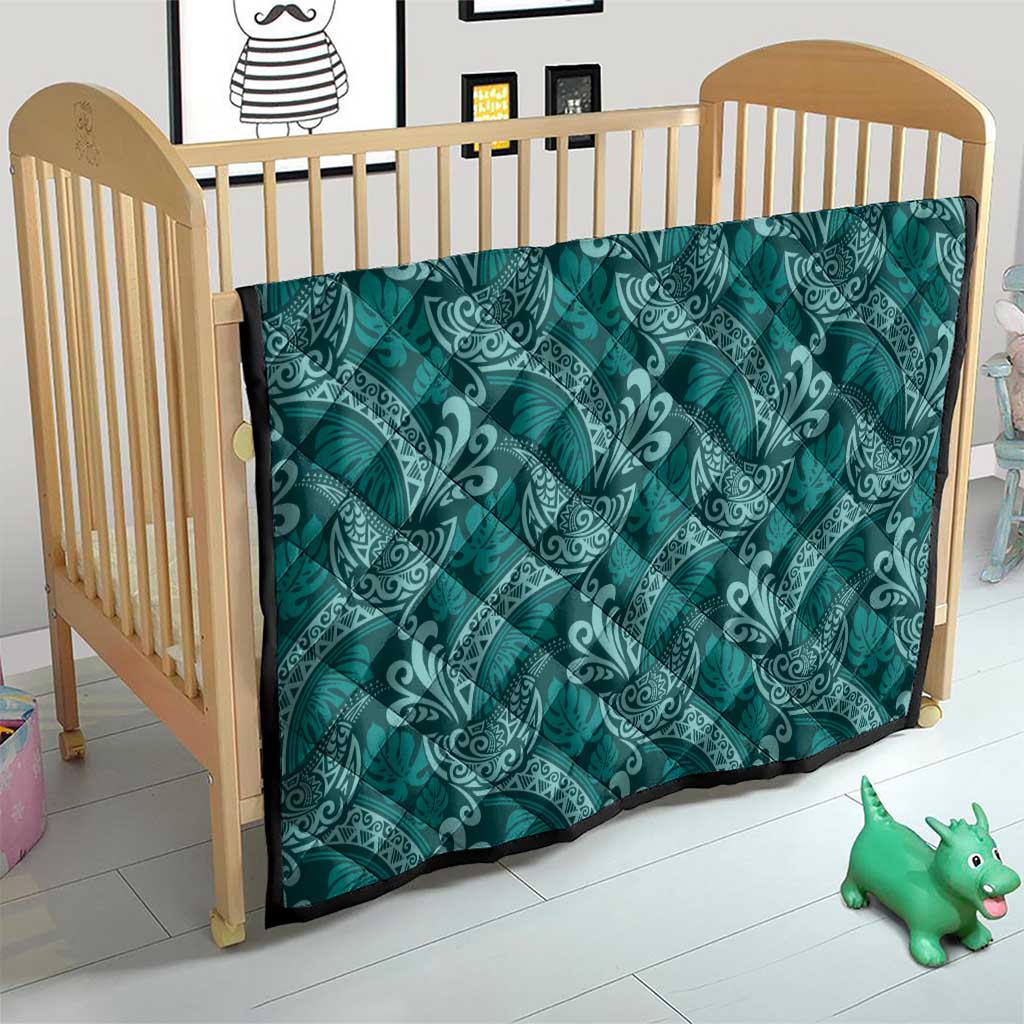 Teal Monstera Quilt Polynesian Tribal Pattern - Polynesian Pride