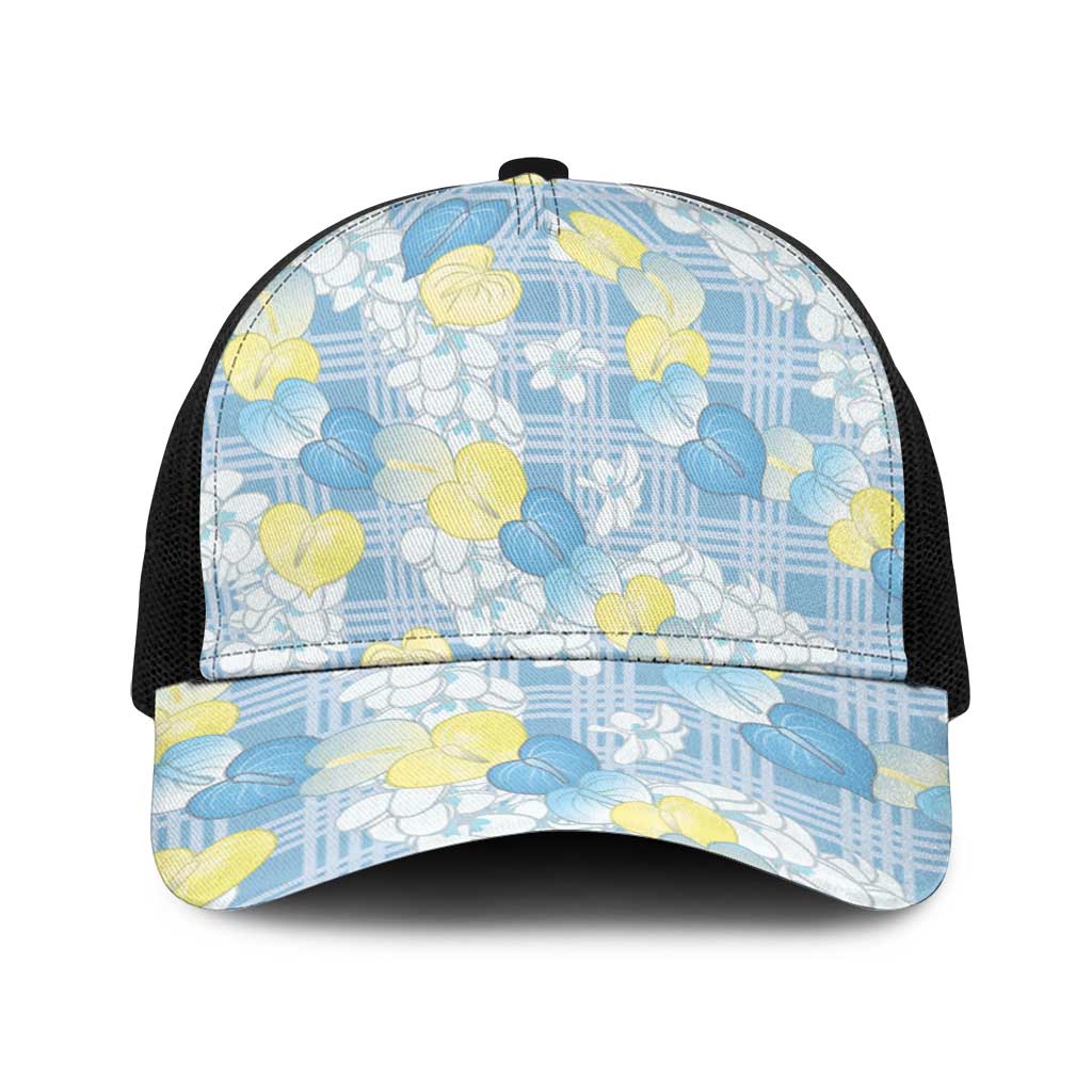 Anthurium Plumeria Lei Pastel Baseball Net Cap Blue Hawaiian Splendid Palaka