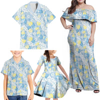 Anthurium Plumeria Lei Pastel Family Matching Off Shoulder Maxi Dress and Hawaiian Shirt Blue Hawaiian Splendid Palaka LT01 - Polynesian Pride