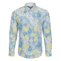 Anthurium Plumeria Lei Pastel Family Matching Puletasi and Hawaiian Shirt Blue Hawaiian Splendid Palaka LT01 Dad's Shirt - Long Sleeve Blue - Polynesian Pride