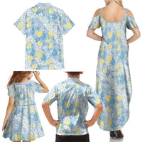 Anthurium Plumeria Lei Pastel Family Matching Summer Maxi Dress and Hawaiian Shirt Blue Hawaiian Splendid Palaka LT01 - Polynesian Pride