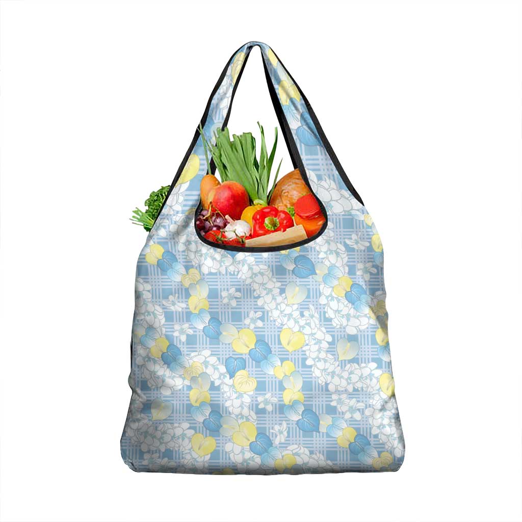 Anthurium Plumeria Lei Pastel Grocery Bag Blue Hawaiian Splendid Palaka LT01 1-pack One Size Blue - Polynesian Pride